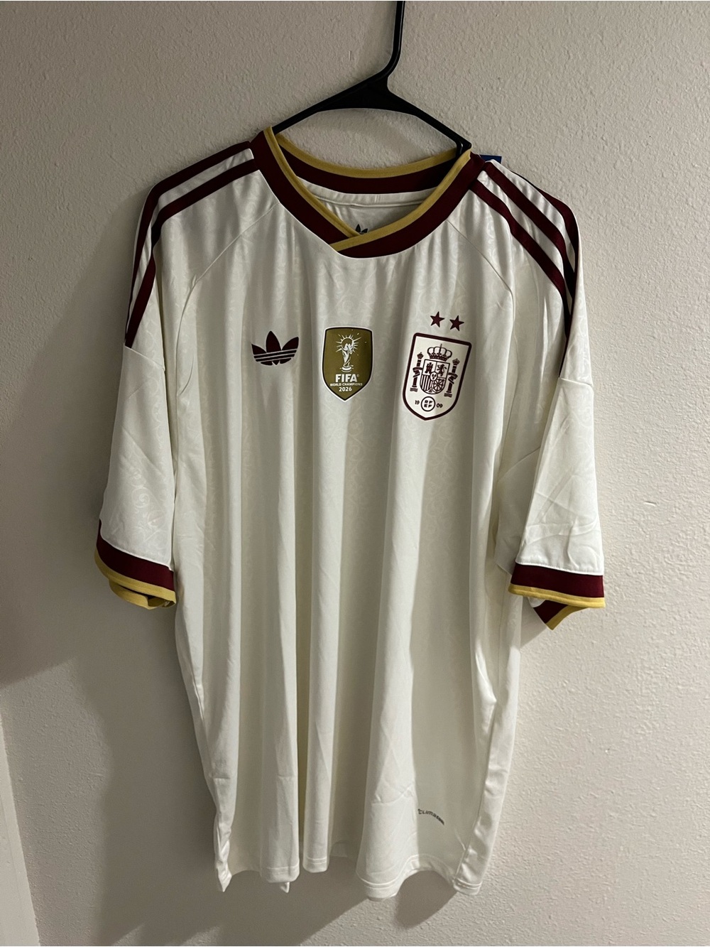 adidas Spain White Burgundy Gold Soccer Jersey
